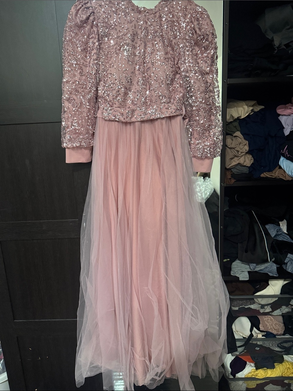 Blush Pink Sequin & Tulle Maxi Dress